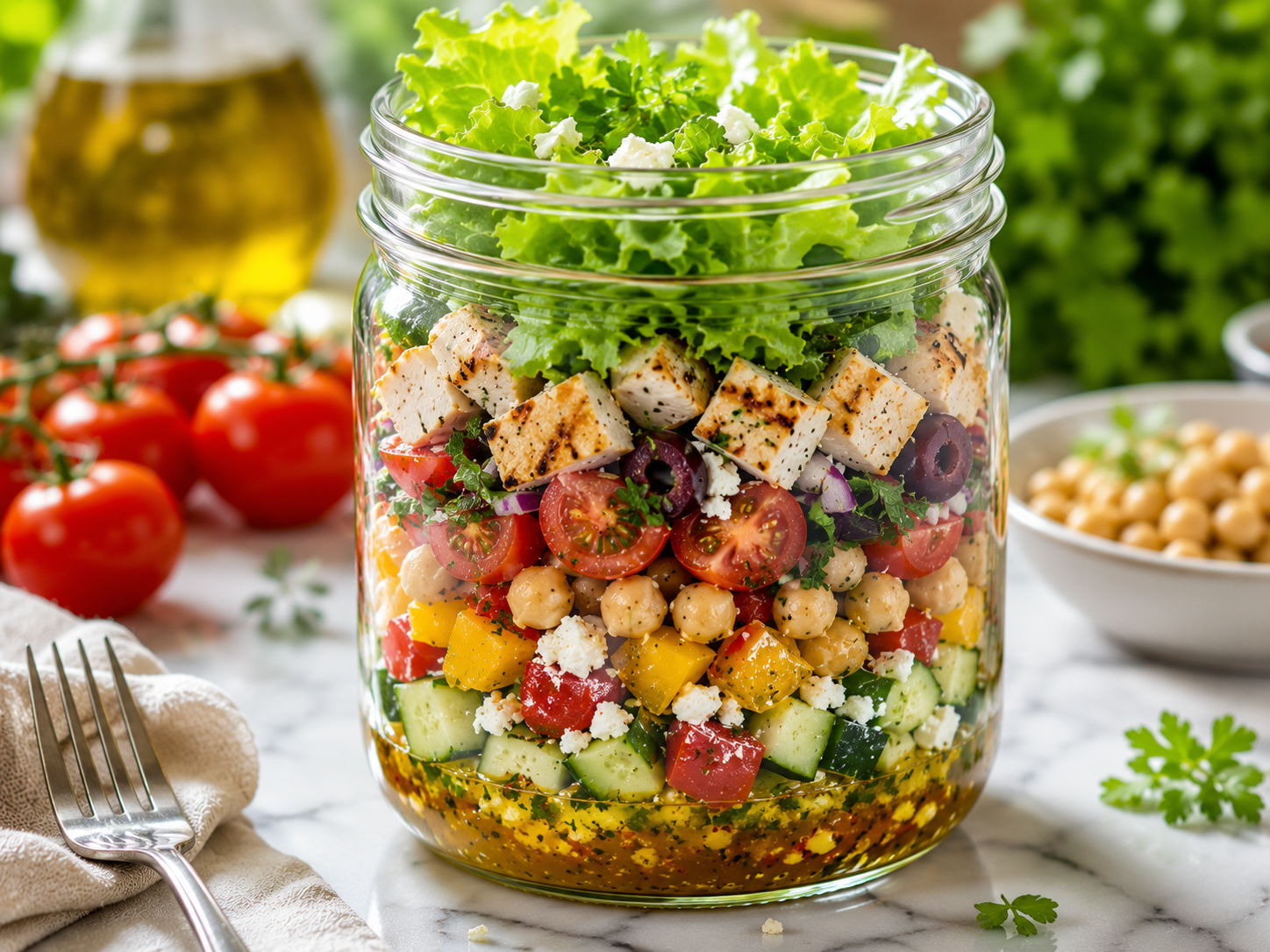 Salada Mediterrânea com molho agridoce
